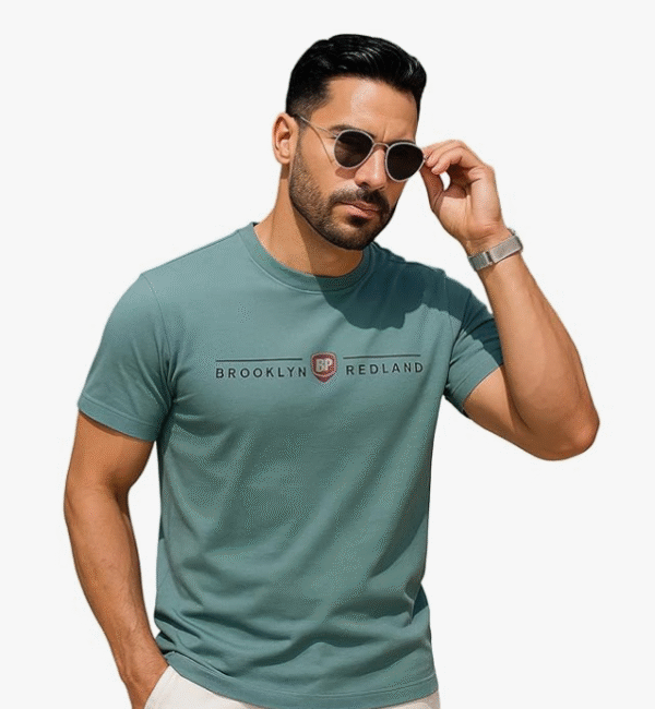Men's Cotton Round Neck T-Shirt with Stylish Chest Print | Soft & Breathable Fabric | Half Sleeve Slim Fit Tee for Daily Use, Gym, Summer & Casual Wear